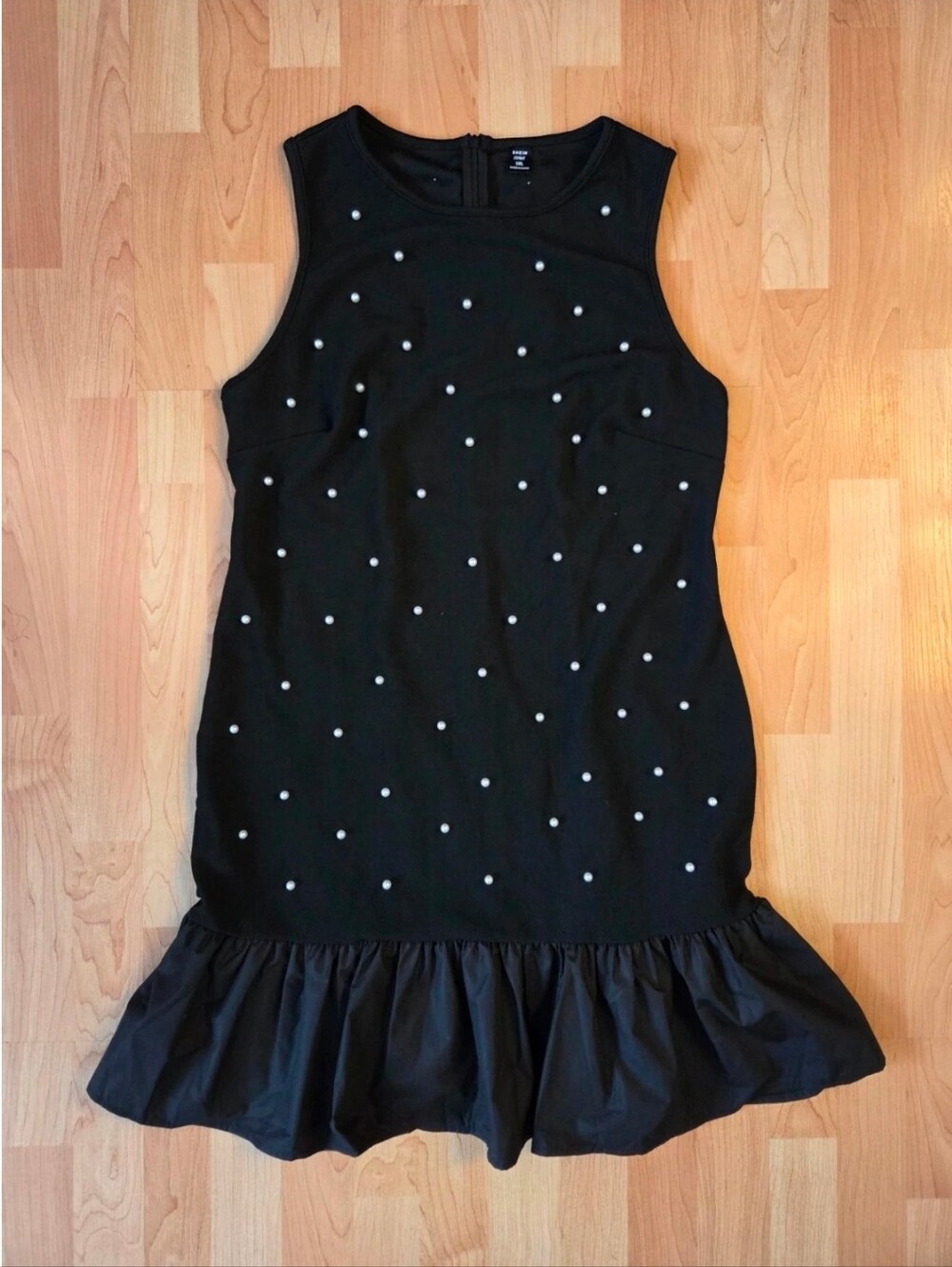 Shein Curve faux pearl dotted ruffle hem dress
